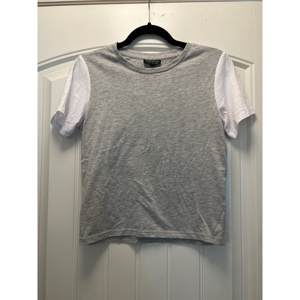 Topshop Women’s Short Sleeves Colorblock Pullover Top Shirt Size 6 Gray White